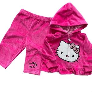 Sanrio Hello Kitty Baby Girl Pink Velour Track Suit Size 6-9 MOS EUC